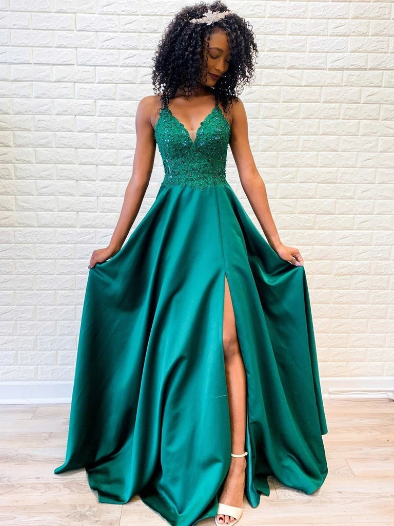 Bottle Green Pretty Backless Slitted Maxi Gown – ShObO