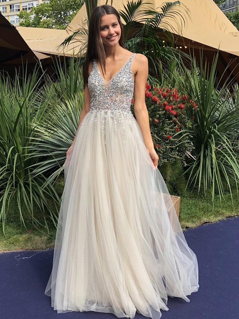 Shiny A Line V Neck Backless Sequins Gray Long Prom Dresses 2020, Sparkly Open Back Sequins Grey Formal Graduation Evening Dresses Shiny A Line V Neck Backless Sequins Gray Long Prom Dresses 2020, Sparkly Open Back Sequins Grey Formal Graduation Evening Dresses