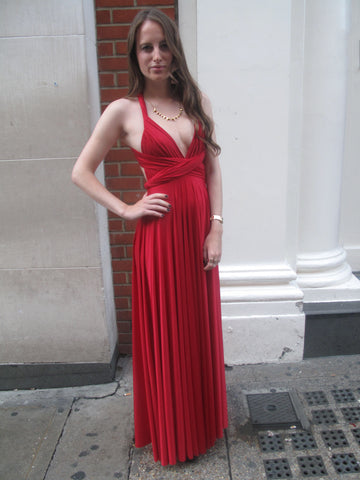 A Line V Neck Floor Length Pleated Red Long Prom Dresses, Red V Neck Formal Dresses, Red Evening Dresses, V Neck Red Graduation Dresses