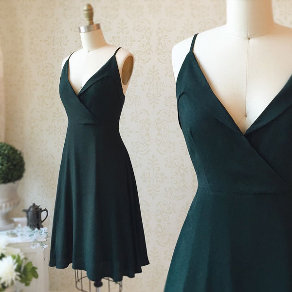A Line V Neck Short Dark Green Prom Dresses, Short Dark Green Homecoming Formal Dresses