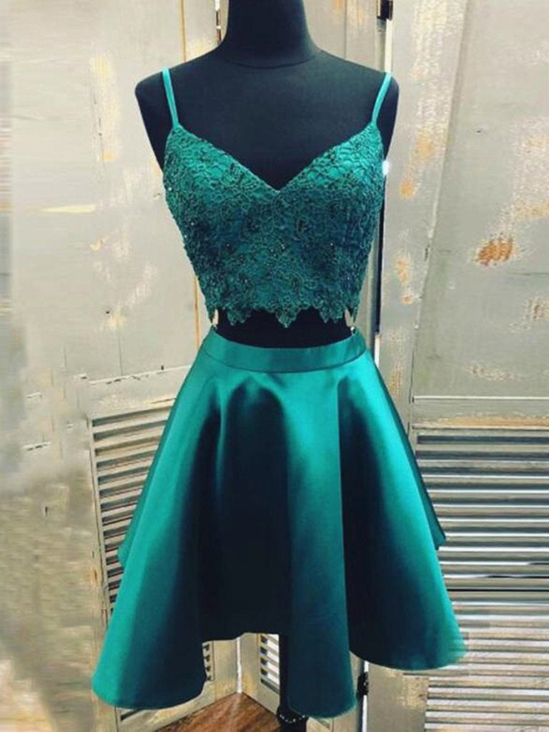A Line V Neck Two Pieces Lace Green Short Prom Dresses Homecoming Dres Shiny Party A Line V Neck Two Pieces Lace Green Short Prom Dresses Homecoming Dres Shiny Party
