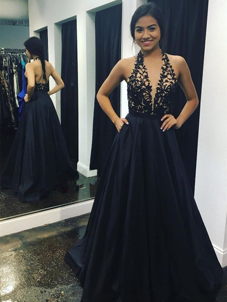 A Line One Shoulder Black Backless Prom Dress, Black Backless Formal D –  Shiny Party