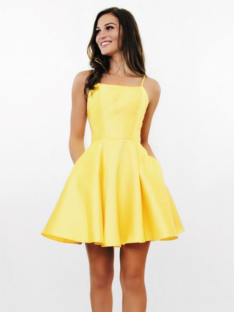 Backless Short Yellow Prom Dresses, Backless Yellow Formal Graduation Homecoming Dresses Backless Short Yellow Prom Dresses, Backless Yellow Formal Graduation Homecoming Dresses