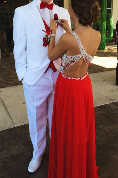 Beaded Sweetheart Neck One Shoulder Red Prom Dresses, Beaded One Shoulder Evening Dresses