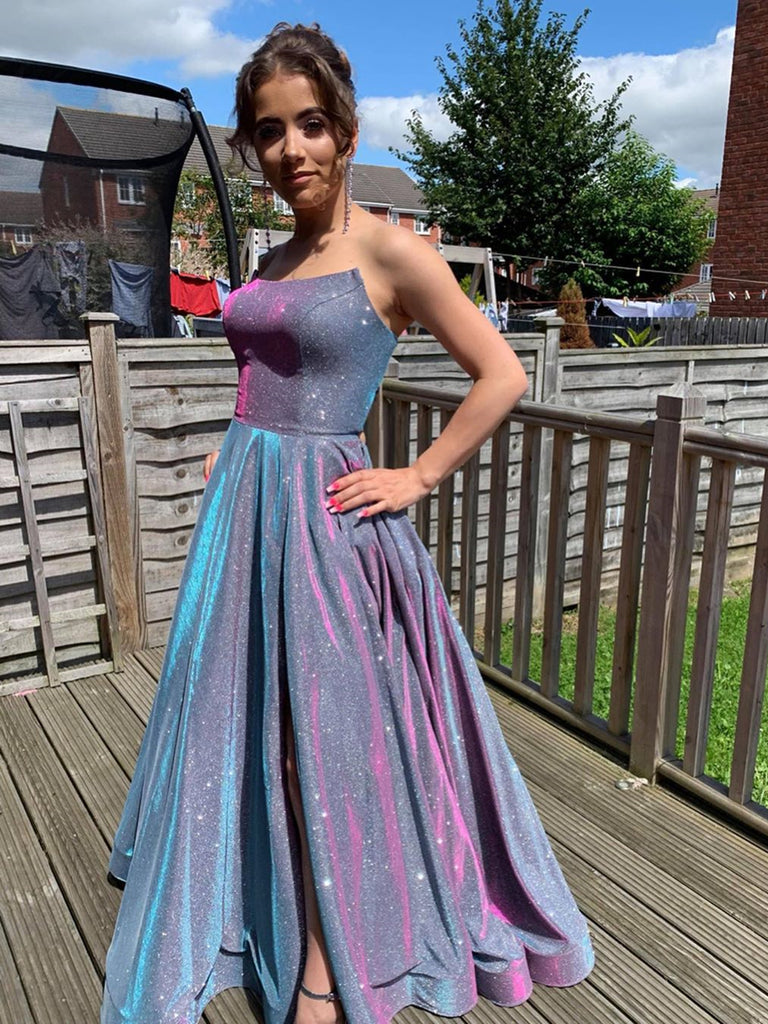 Bling Bling Backless Purple Long Prom Dresses with High Slit, Backless Purple Formal Graduation Evening Dresses SP2132 Bling Bling Backless Purple Long Prom Dresses with High Slit, Backless Purple Formal Graduation Evening Dresses SP2132