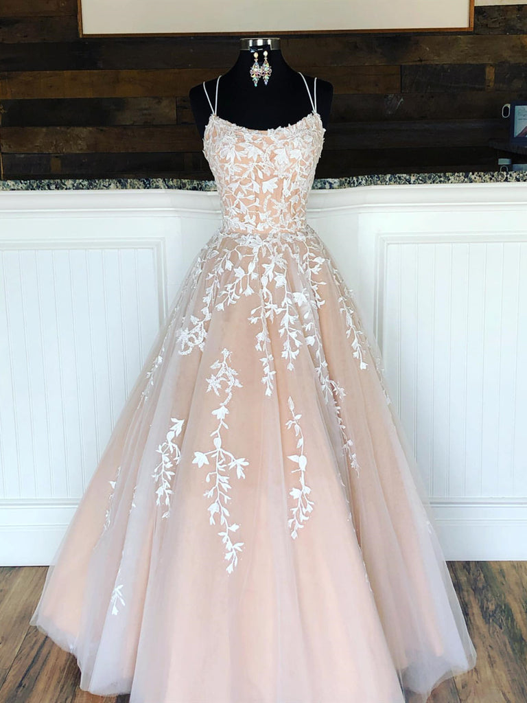 Champagne Long Lace Wedding Dresses, Champagne Lace Formal Graduation Shiny Party Champagne Long Lace Wedding Dresses, Champagne Lace Formal Graduation Shiny Party