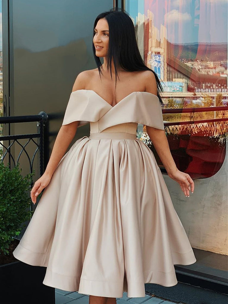 champagne cocktail dress Champagne Off Shoulder Short Prom Dresses Homecoming Dresses, Off Shoulder Champagne Formal Graduation Evening Dresses, Champagne Cocktail Dresses