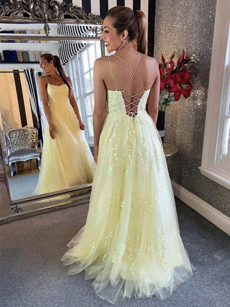 Charming Backless Yellow Lace Long Prom Dresses, Yellow Lace Formal Dr Shiny Party Charming Backless Yellow Lace Long Prom Dresses, Yellow Lace Formal Dr Shiny Party