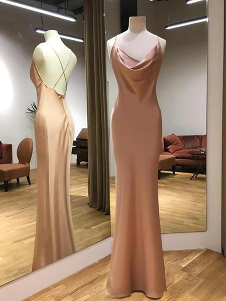 Charming Mermaid Backless Champagne Long Prom Dresses, Mermaid Champagne Formal Dresses, Backless Champagne Evening Dresses