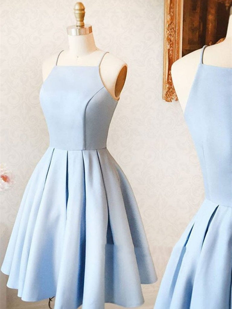 Custom Made A Line Light Blue Short Prom Dress, Short Blue Homecoming Shiny Party Custom Made A Line Light Blue Short Prom Dress, Short Blue Homecoming Shiny Party