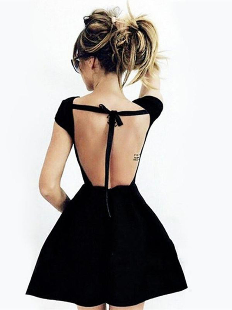 Custom Made Newest Short Black Backless Prom Dress, Black Backless Hom Shiny Party Custom Made Newest Short Black Backless Prom Dress, Black Backless Hom Shiny Party