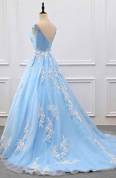 Custom Made Off Shoulder Light Blue Prom Dress With Lace Applique, Prom Gown, Light Blue Formal Dress