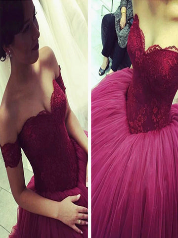 Custom Made Off Shoulder Sweetheart Neck Floor Length Lace Prom Dress, Prom Gown