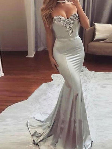Custom Made Silver Grey Sweetheart Neck Mermaid Prom Dresses, Gray Mermaid Formal Dresses