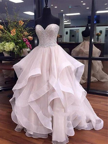 Custom Made Sweetheart Neck Floor-length Beading Organza Prom Dresses, Formal Gowns, Evening Dresses