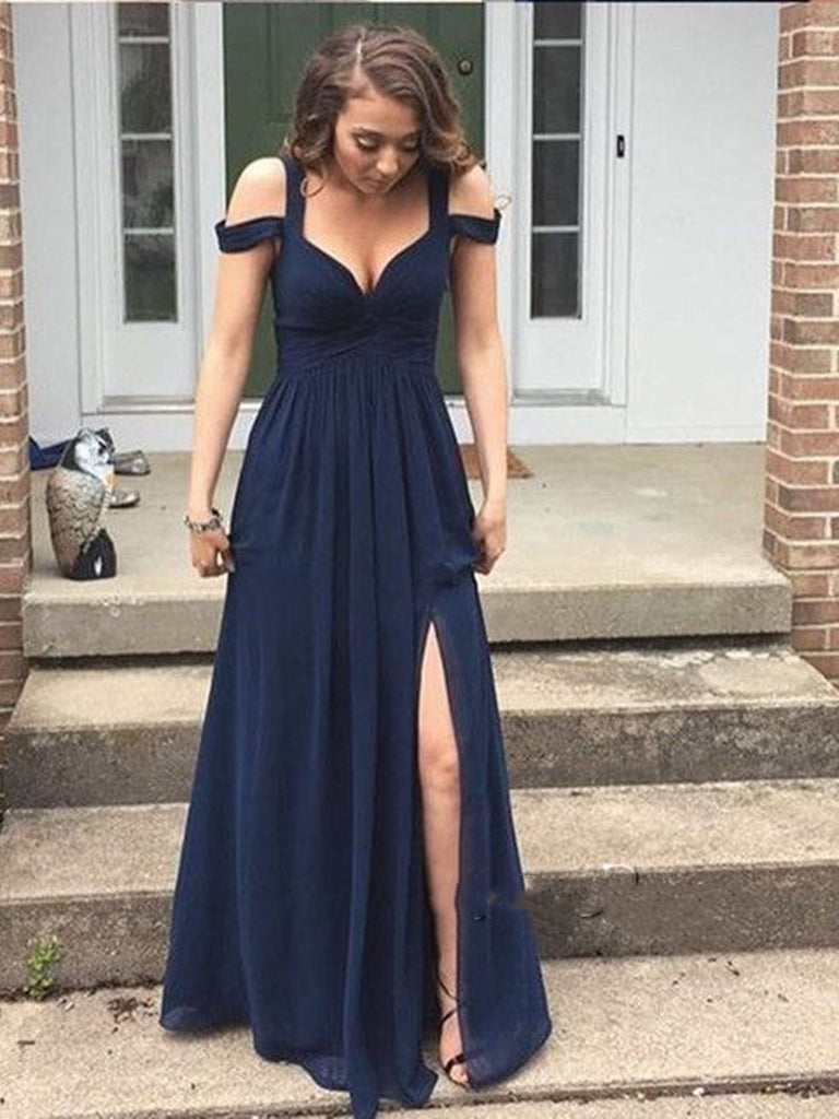 Custom Made A Line Off Shoulder Navy Blue Long Prom Dress, Navy Blue Formal Dress, Bridesmaid Dresses Custom Made A Line Off Shoulder Navy Blue Long Prom Dress, Navy Blue Formal Dress, Bridesmaid Dresses