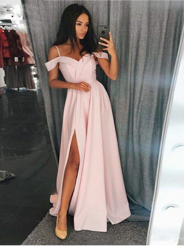 Custom Made Off Shoulder Pink/Grey Prom Dresses, Pink/Grey Formal Dresses with Leg Slit, Graduation Dresses Custom Made Off Shoulder Pink/Grey Prom Dresses, Pink/Grey Formal Dresses with Leg Slit, Graduation Dresses
