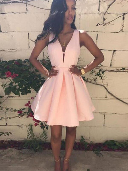 Custom Made V Neck Pink Short Prom Dresses, Pink V Neck Homecoming Dresses, Formal Dresses