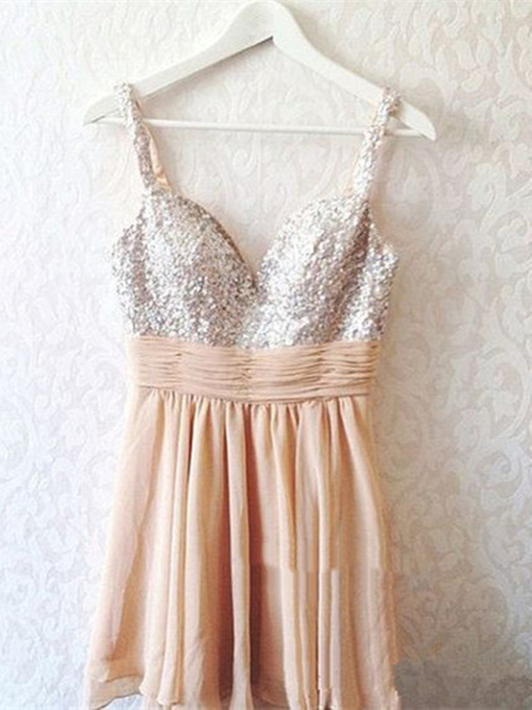 Cute Sequins Short Champagne Prom Dresses, Mini Homecoming Dresses, Sh Shiny Party Cute Sequins Short Champagne Prom Dresses, Mini Homecoming Dresses, Sh Shiny Party