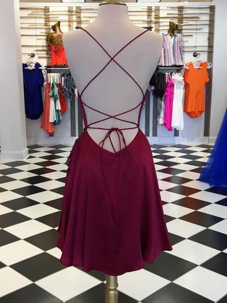 Cute Backless Burgundy Short Prom Dresses, Chic Burgundy Homecoming Dr Shiny Party Cute Backless Burgundy Short Prom Dresses, Chic Burgundy Homecoming Dr Shiny Party