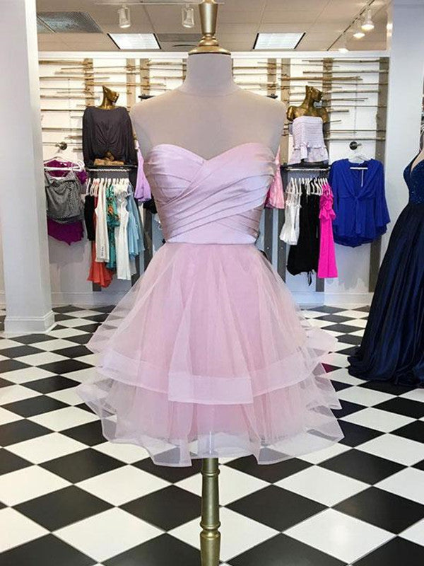 Cute Sweetheart Neck Pink Prom Dresses, Short Prom Dresses, Pink Homecoming Dresses