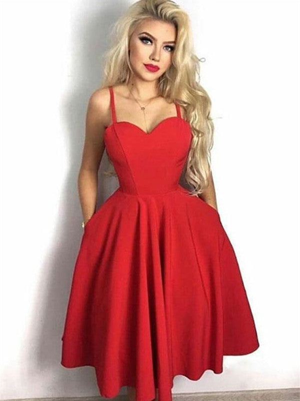 Cute Sweetheart Neck Red Short Prom Dresses, Red Homecoming Dresses