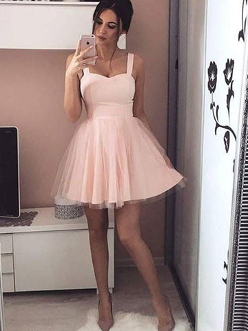 Cute Sweetheart Neck Short Pink/Black Prom Dress with Straps, Short Pink/Black Graduation Dress, Homecoming Dresses