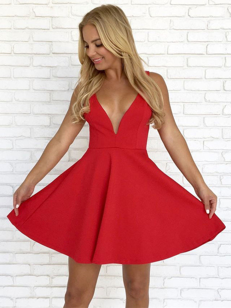 Cute V Neck Backless White/Red Short Prom Dresses, Backless White/Red Shiny Party Cute V Neck Backless White/Red Short Prom Dresses, Backless White/Red Shiny Party