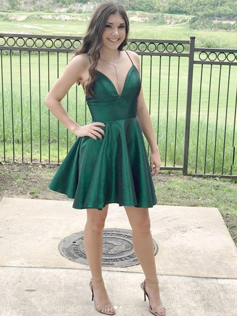 Cute V Neck Green Short Prom Dresses, V Neck Green Homecoming Dresses, Evening Dresses Cute V Neck Green Short Prom Dresses, V Neck Green Homecoming Dresses, Evening Dresses