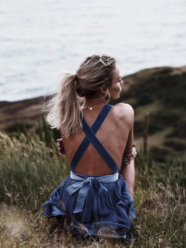 Dark Blue Open Back Short Prom Dress, Dark Blue Formal Dress, Homecoming Dress, Graduation Dresses Dark Blue Open Back Short Prom Dress, Dark Blue Formal Dress, Homecoming Dress, Graduation Dresses