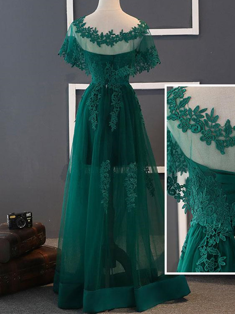Elegant Green Lace Long Prom Dresses, Green Lace Formal Dresses, Green ...