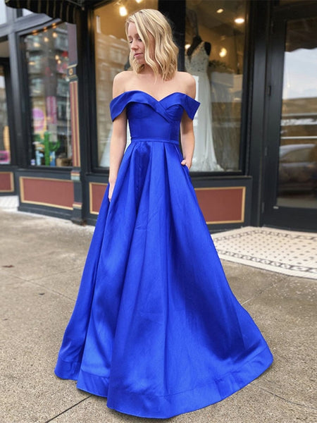 Elegant Off Shoulder Royal Blue Long Prom Dresses with Slit, Off Shoulder Royal Blue Formal Dresses, Royal Blue Evening Dresses