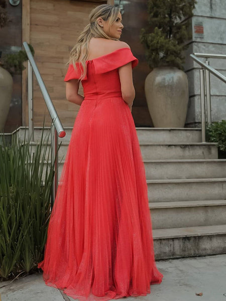 Elegant Off the Shoulder Red Long Prom Dresses, Long Off Shoulder Red Formal Evening Dress