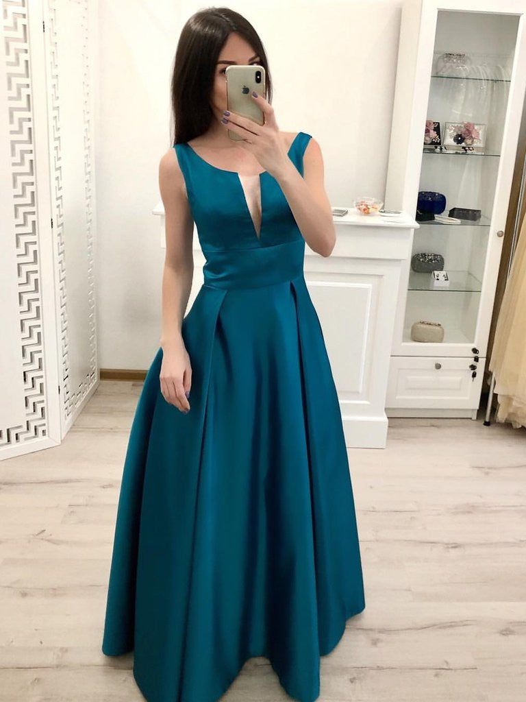 Elegant A Line Satin Long Pleated Prom Dresses, Formal Dresses, Evenin Shiny Party Elegant A Line Satin Long Pleated Prom Dresses, Formal Dresses, Evenin Shiny Party
