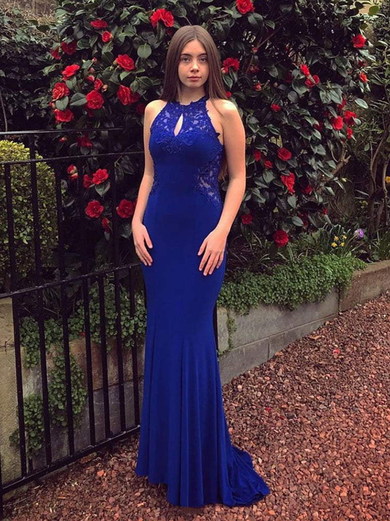 Elegant Mermaid Lace Royal Blue Long Prom Dresses, Mermaid Lace Formal Shiny Party Elegant Mermaid Lace Royal Blue Long Prom Dresses, Mermaid Lace Formal Shiny Party