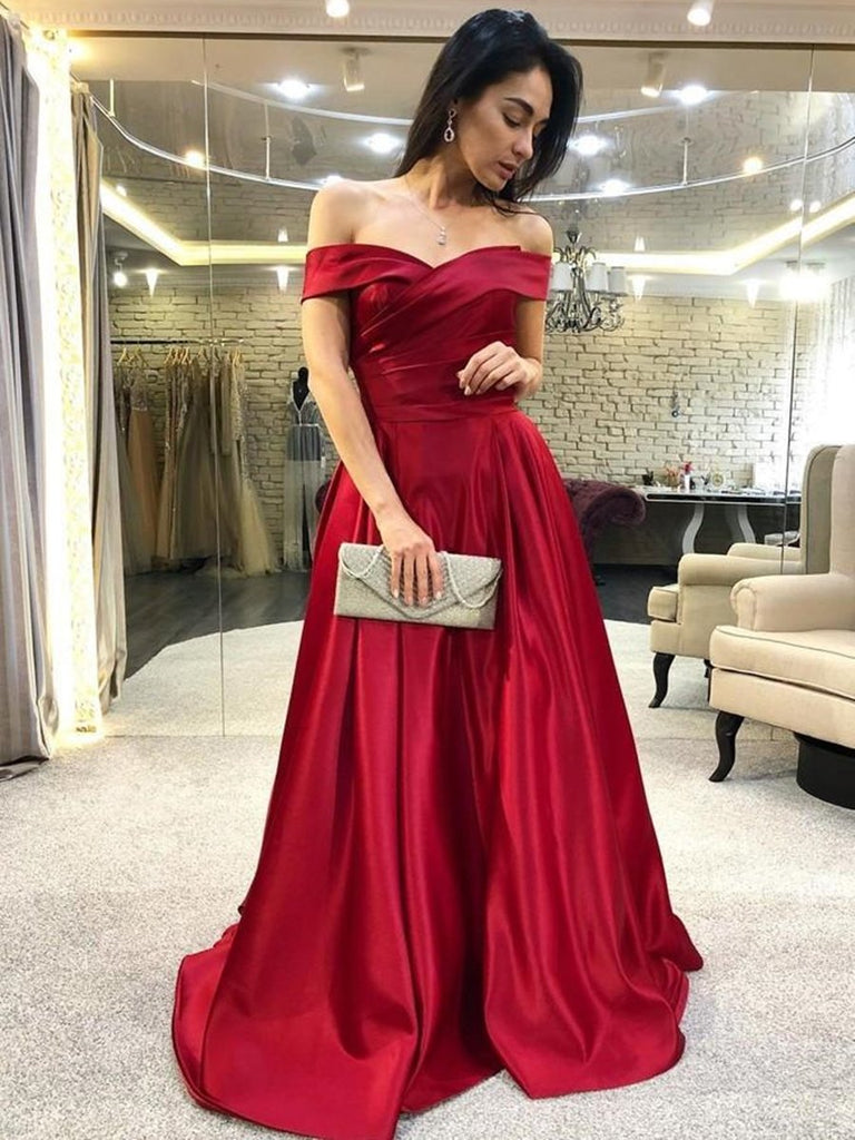 Elegant Off Shoulder Burgundy Satin Long Prom Dresses, Off the Shoulder Burgundy Formal Graduation Evening Dresses Elegant Off Shoulder Burgundy Satin Long Prom Dresses, Off the Shoulder Burgundy Formal Graduation Evening Dresses