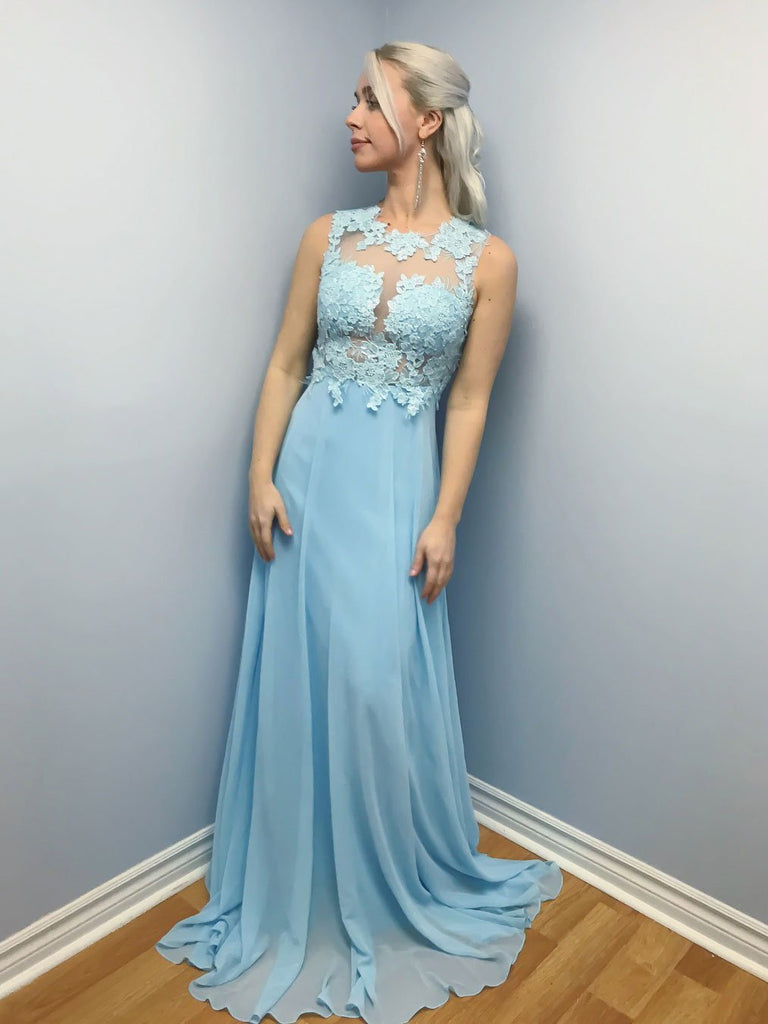 Elegant Sky Blue A Line Lace Long Prom Dresses, Sky Blue Lace Formal G Shiny Party Elegant Sky Blue A Line Lace Long Prom Dresses, Sky Blue Lace Formal G Shiny Party