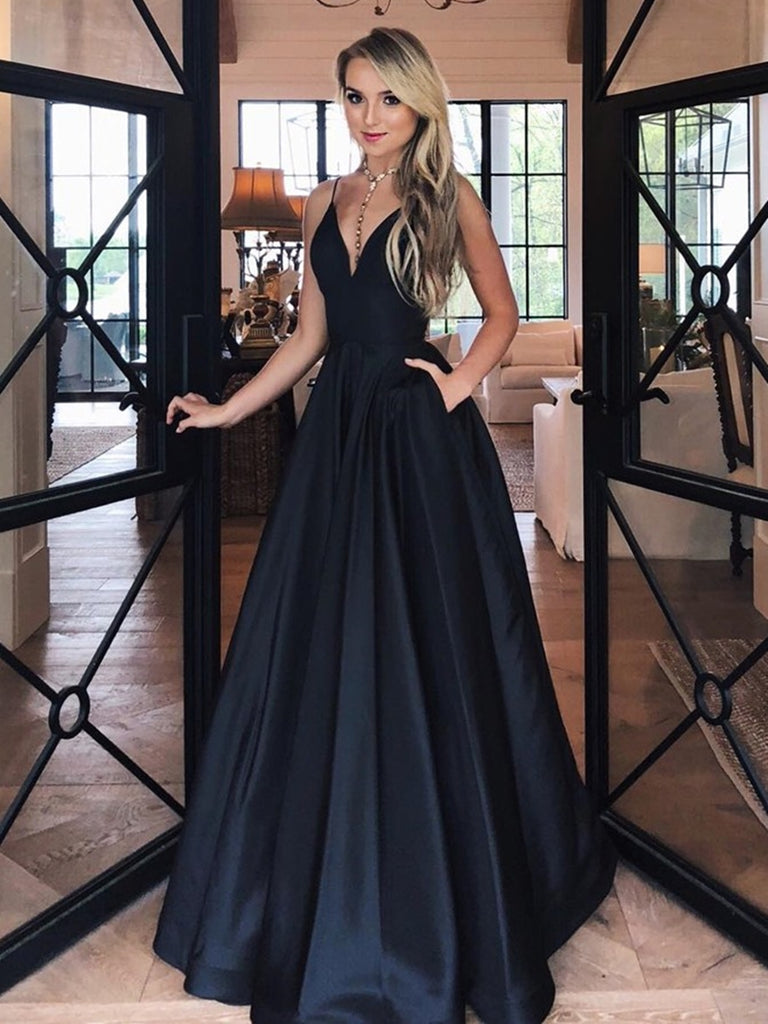 Cheap Black Satin Mermaid Simple Formal Prom Dresses with slit PD2169 –  SposaBridal