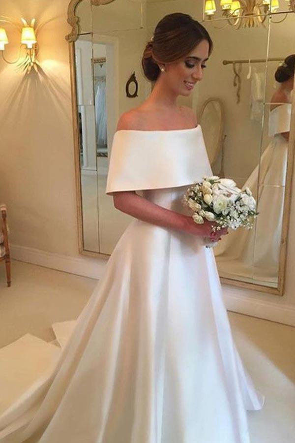 Elegant White Satin Off Shoulder Wedding Dresses, Off Shoulder White S Shiny Party Elegant White Satin Off Shoulder Wedding Dresses, Off Shoulder White S Shiny Party