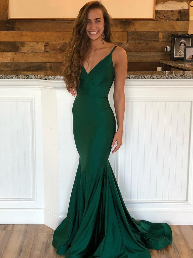 Mermaid V Neck Open Back Green Lace Long Prom Dress with Belt, Mermaid  Backless Green Formal Dress, Green Lace Evening Dress A1383