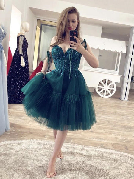 Gorgeous Beaded Short Green Lace Prom Dresses, Green Lace Homecoming Formal Graduation Dresses, Green Cocktail Dresses
