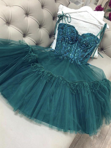 Gorgeous Beaded Short Green Lace Prom Dresses, Green Lace Homecoming Formal Graduation Dresses, Green Cocktail Dresses