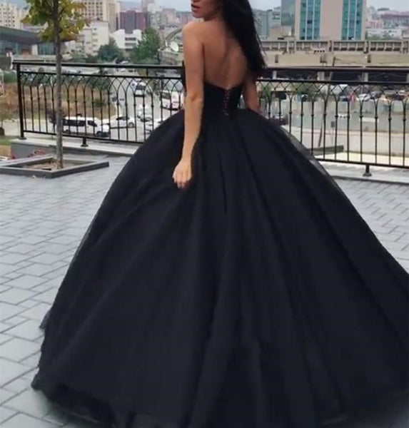 Gorgeous Black Sweetheart Neck Floor-length Backless Sleeveless Prom Gown, Black Formal Dresses
