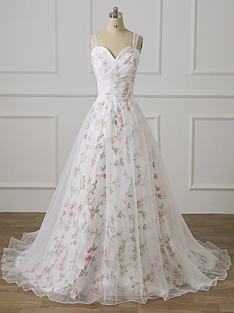 Gorgeous Lace Appliques White Long Prom Dresses, White Formal Dresses, White Lace Evening Dresses