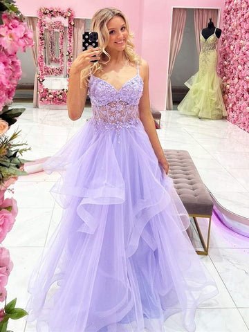 Backless Pink Lace Floral Long Prom Dresses, Pink Lace Formal