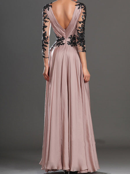 Custom Made Dusty Pink Deep V Neck Lace Prom Dresses, Formal Dresses, Party Dresses