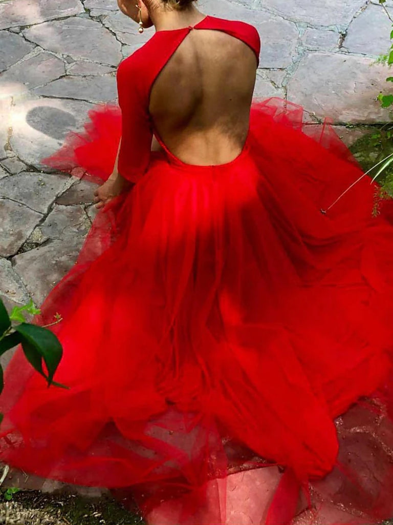 Half Sleeves Red Long Prom Dresses with High Slit, Long Red Formal Eve Shiny Party Half Sleeves Red Long Prom Dresses with High Slit, Long Red Formal Eve Shiny Party