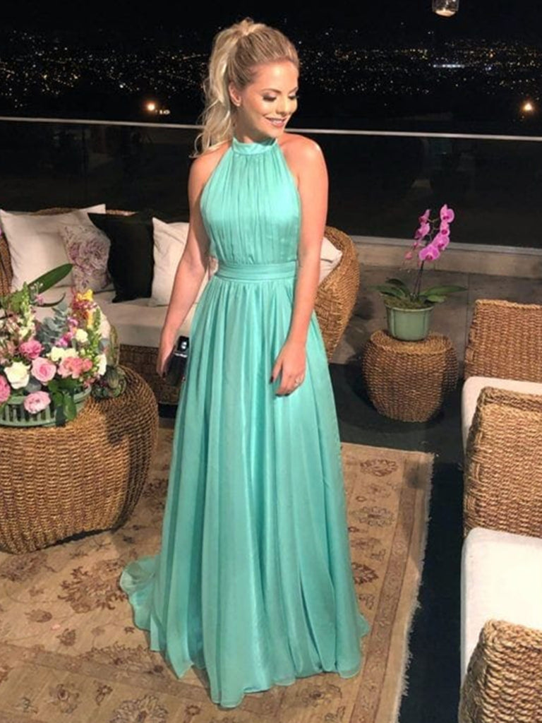 Halter Neck Backless Green Long Prom Dresses, Open Back Long Green For Shiny Party Halter Neck Backless Green Long Prom Dresses, Open Back Long Green For Shiny Party
