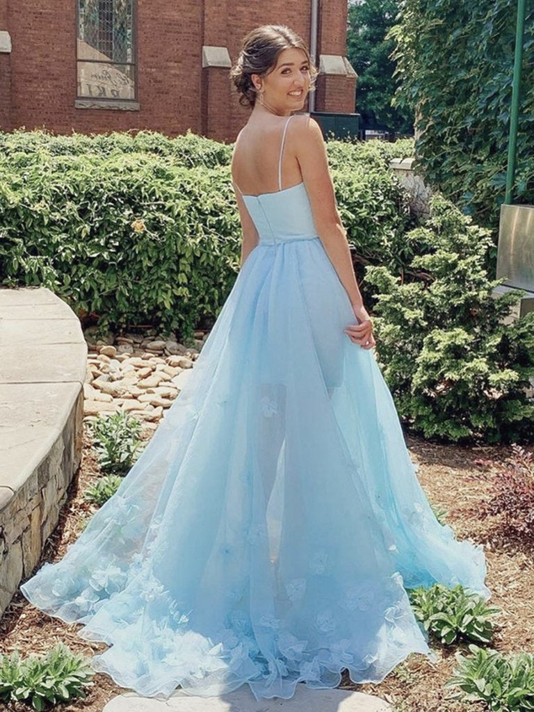blue dress for baby girl High Low Light Blue Floral Long Prom Dresses, High Low Blue Formal Eve Shiny Party blue dress for baby girl High Low Light Blue Floral Long Prom Dresses, High Low Blue Formal Eve Shiny Party
