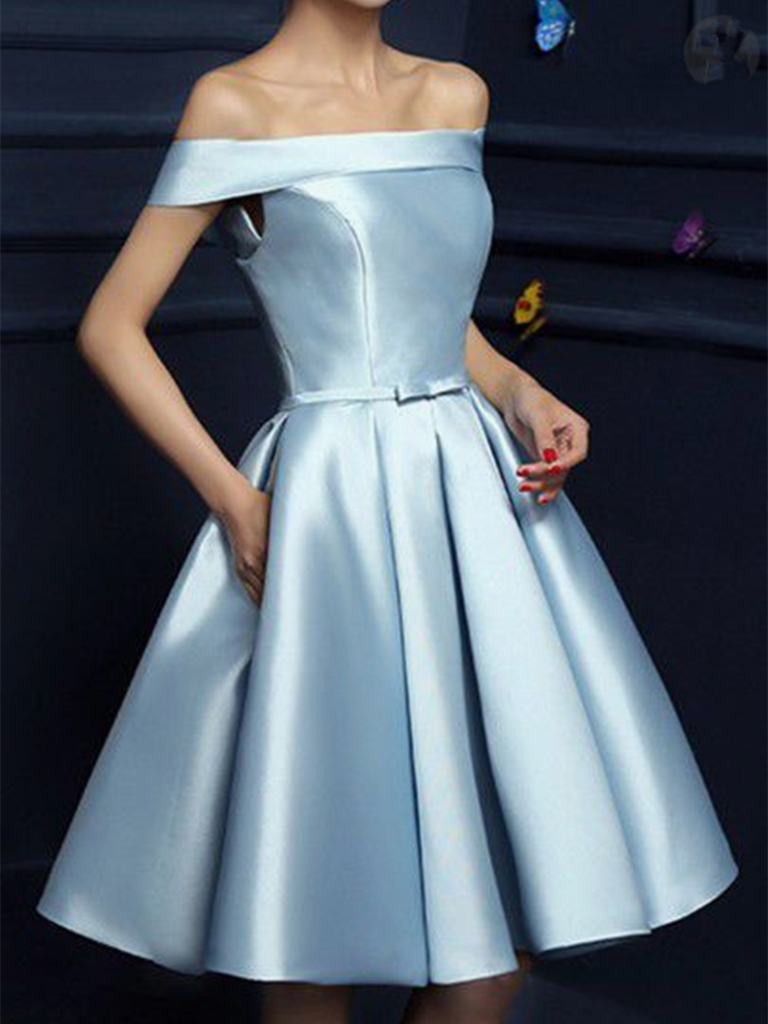 Light Blue Off Shoulder Prom Dresses, Short Blue Graduation Dresses, Homecoming Dresses Light Blue Off Shoulder Prom Dresses, Short Blue Graduation Dresses, Homecoming Dresses